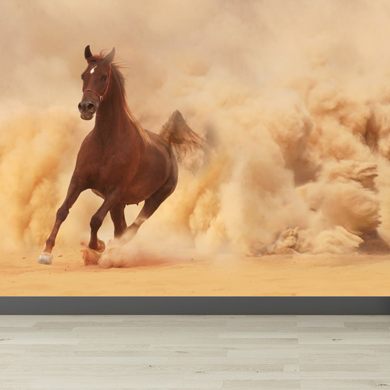 Photography Running Horse Wall Mural for Dining Room, Brown, Custom Size Available Brown Design 2 Clearhalo 'Wall Decor' 'Wall Mural' 1648258