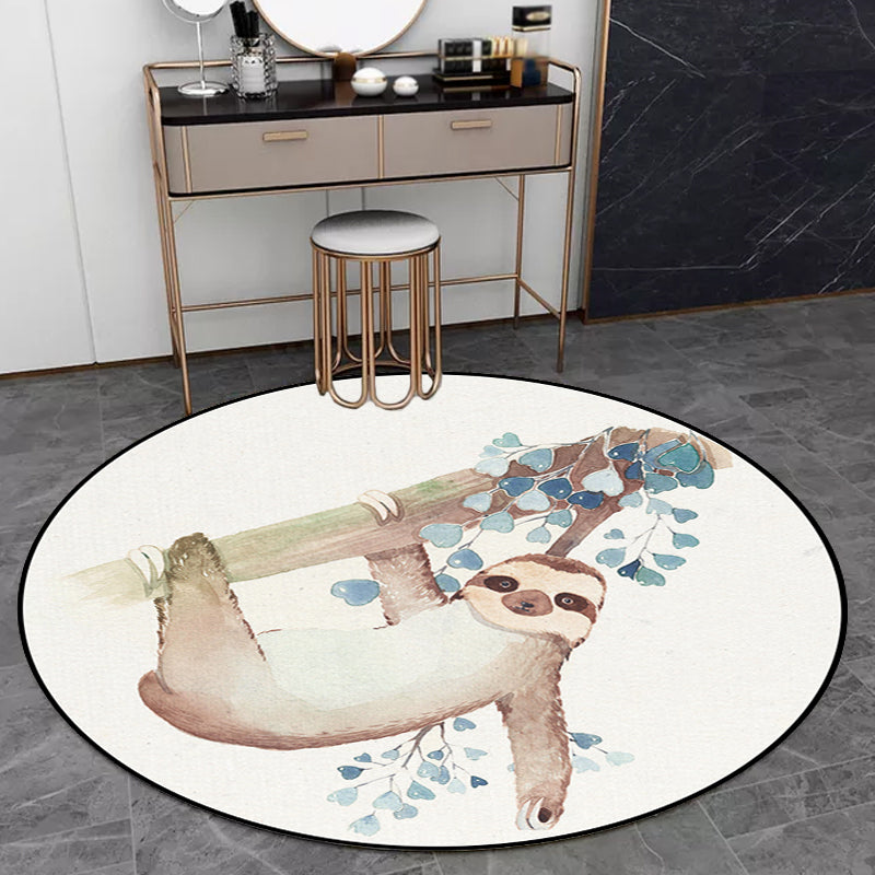 Cute Kids Rug in White Animal Owl Rabbit Sloth Pattern Rug Polyester Non-Slip Washable Carpet for Nursery White Design 3 Clearhalo 'Area Rug' 'Rug' 1648379