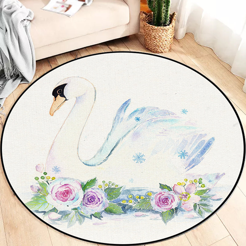 Cute Kids Rug in White Animal Owl Rabbit Sloth Pattern Rug Polyester Non-Slip Washable Carpet for Nursery Clearhalo 'Area Rug' 'Rug' 1648386