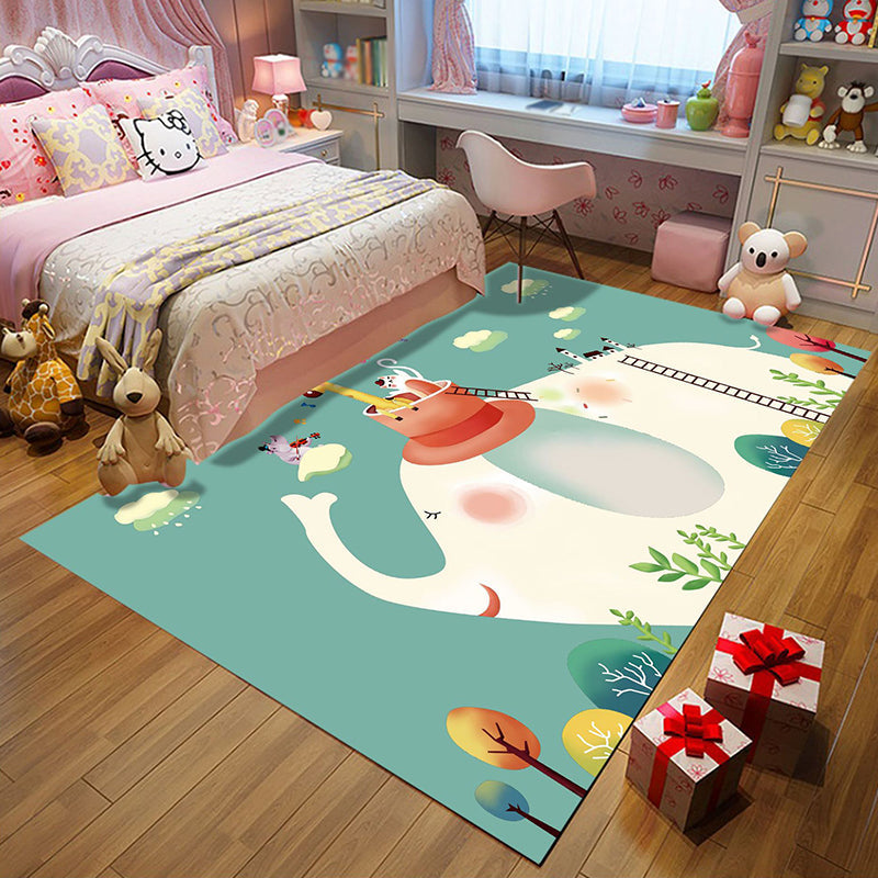 Kids Bedroom Rug in Green Animal Elephant Tree Cloud Print Rug Polyester Machine Washable Area Rug Green Clearhalo 'Area Rug' 'Rug' 1648394