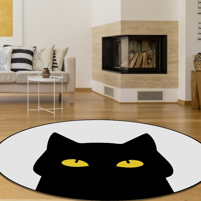 Grey Child's Room Rug Kids Animal Cat Funny Expression Pattern Area Rug Polyester Stain-Resistant Carpet Clearhalo 'Area Rug' 'Rug' 1648512