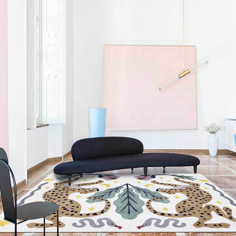 Unique Kids Rug in Black and White Animal Leopard Snake Leaf Pattern Rug Polyester Stain-Resistant Carpet for Nursery White Clearhalo 'Area Rug' 'Rug' 1648544