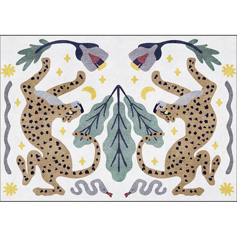 Unique Kids Rug in Black and White Animal Leopard Snake Leaf Pattern Rug Polyester Stain-Resistant Carpet for Nursery Clearhalo 'Area Rug' 'Rug' 1648546