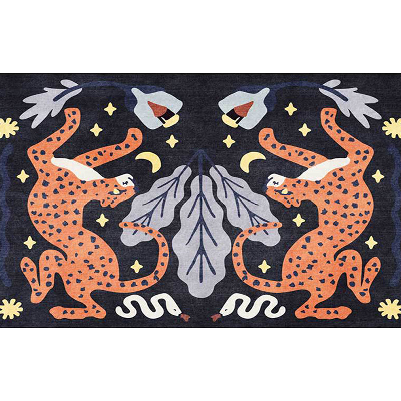 Unique Kids Rug in Black and White Animal Leopard Snake Leaf Pattern Rug Polyester Stain-Resistant Carpet for Nursery Clearhalo 'Area Rug' 'Rug' 1648555