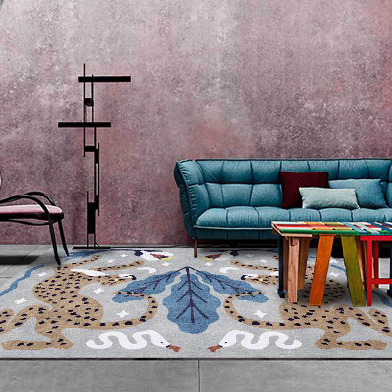 Unique Kids Rug in Black and White Animal Leopard Snake Leaf Pattern Rug Polyester Stain-Resistant Carpet for Nursery Grey Clearhalo 'Area Rug' 'Rug' 1648556