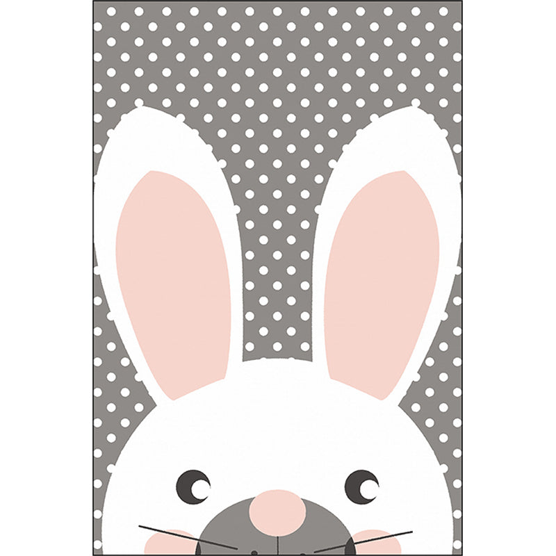 Grey Child's Room Rug Kids Animal Rabbit Dots Pattern Area Rug Polyester Anti-Slip Backing Carpet Clearhalo 'Area Rug' 'Rug' 1648578