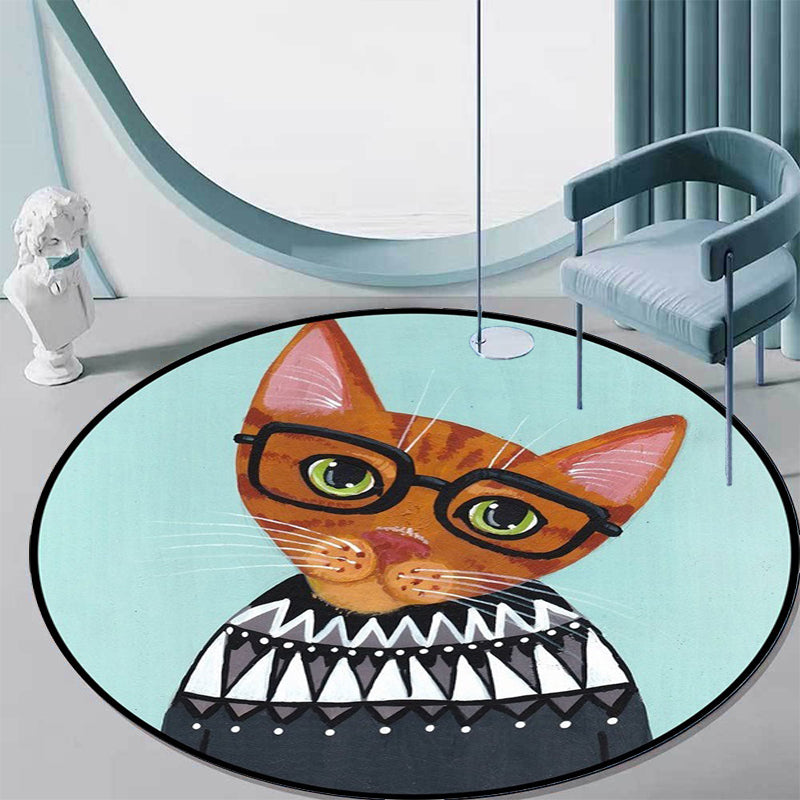 Casual Kids Rug in Pink and Blue Animal Cat Pattern Rug Polyester Stain-Resistant Non-Slip Carpet for Nursery Dark Gray Clearhalo 'Area Rug' 'Rug' 1648648