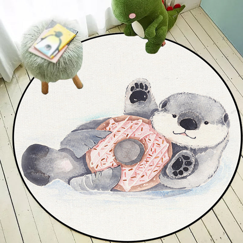 Kids Bedroom Rug in White Animal Fox Koala Alpaca Print Rug Polyester Pet Friendly Washable Area Rug Clearhalo 'Area Rug' 'Rug' 1648652