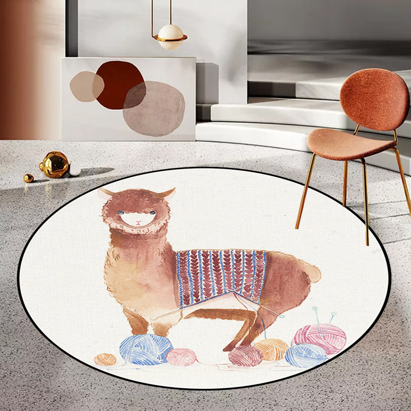Kids Bedroom Rug in White Animal Fox Koala Alpaca Print Rug Polyester Pet Friendly Washable Area Rug Clearhalo 'Area Rug' 'Rug' 1648660