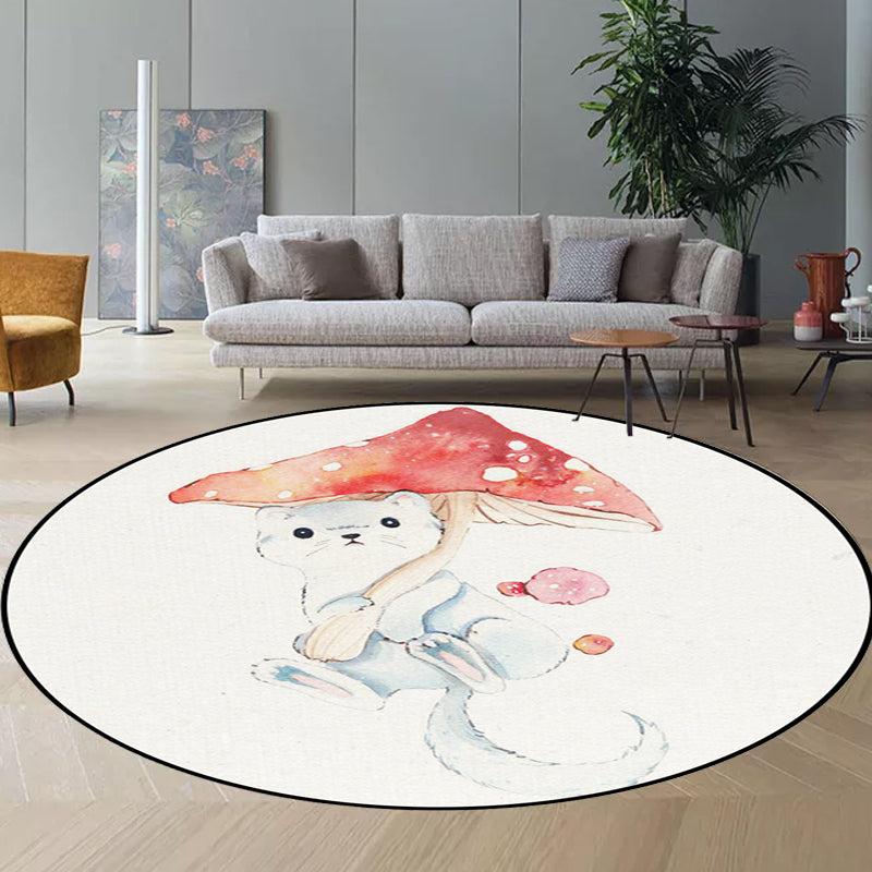Kids Bedroom Rug in White Animal Fox Koala Alpaca Print Rug Polyester Pet Friendly Washable Area Rug White Design 3 Clearhalo 'Area Rug' 'Rug' 1648662