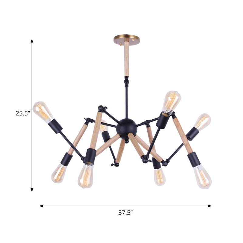 Lodge Style Open Bulb Chandelier Lighting 6/8 Heads Wood and Metal Ceiling Light Fixture with Adjustable Arm Clearhalo 'Carpenter Chandeliers' 'Ceiling Lights' 'Chandeliers' 'Industrial Chandeliers' 'Industrial' 'Middle Century Chandeliers' 'Modern' 'Tiffany' Lighting' 164869