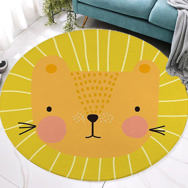 Red and Yellow Child's Room Rug Kids Animal Cat Bear Giraffe Pattern Area Rug Polyester Pet Friendly Washable Carpet Yellow Clearhalo 'Area Rug' 'Rug' 1648691