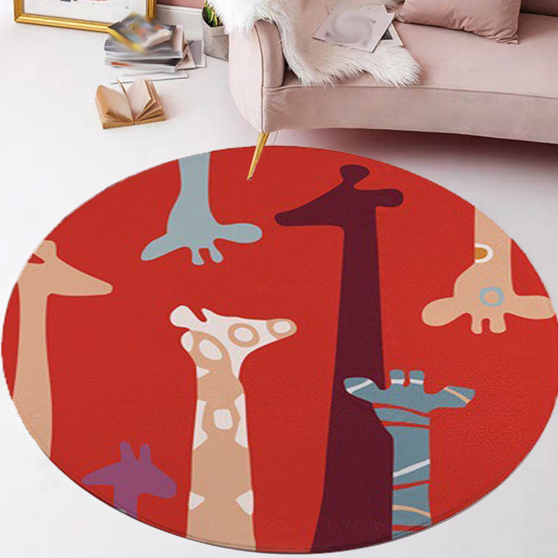 Red and Yellow Child's Room Rug Kids Animal Cat Bear Giraffe Pattern Area Rug Polyester Pet Friendly Washable Carpet Red Clearhalo 'Area Rug' 'Rug' 1648694