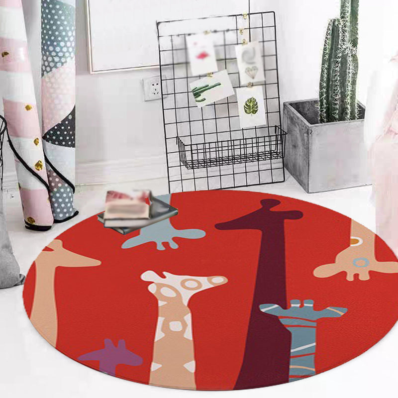 Red and Yellow Child's Room Rug Kids Animal Cat Bear Giraffe Pattern Area Rug Polyester Pet Friendly Washable Carpet Clearhalo 'Area Rug' 'Rug' 1648695