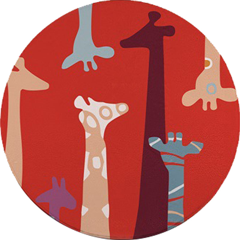 Red and Yellow Child's Room Rug Kids Animal Cat Bear Giraffe Pattern Area Rug Polyester Pet Friendly Washable Carpet Clearhalo 'Area Rug' 'Rug' 1648696