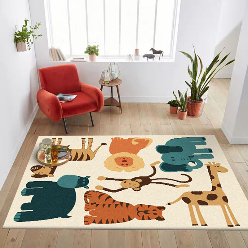 Kids Bedroom Rug in Yellow Animal Elephant Tiger Lion Print Rug Polyester Pet Friendly Area Rug Clearhalo 'Area Rug' 'Rug' 1648736