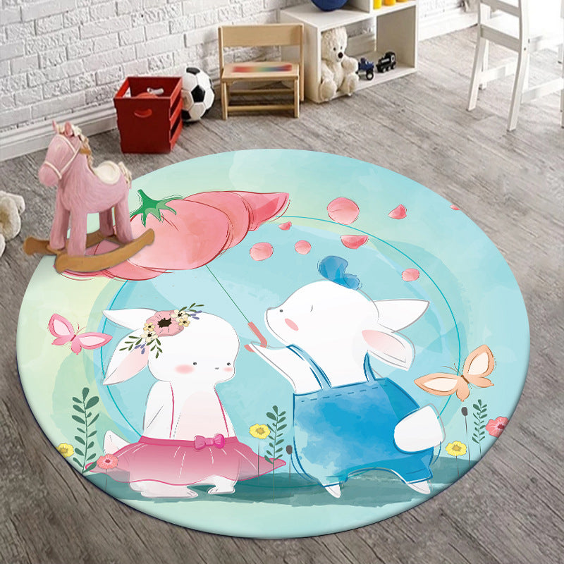 Kids Bedroom Rug in Blue Animal Elephant Rabbit Hedgehog Print Rug Polyester Pet Friendly Area Rug Pink Clearhalo 'Area Rug' 'Rug' 1648784