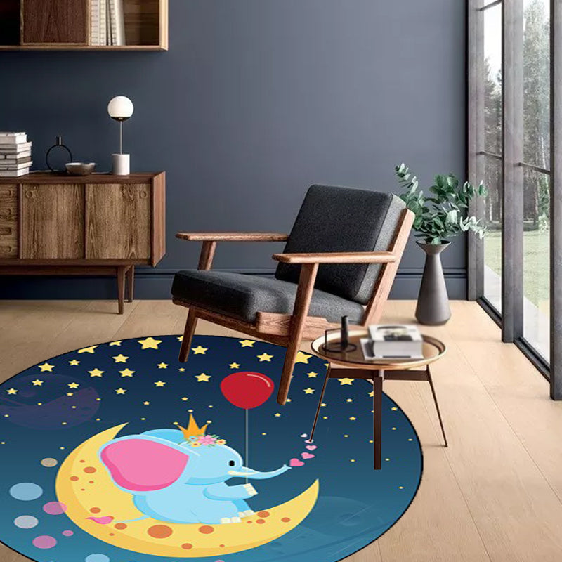 Kids Bedroom Rug in Blue Animal Elephant Rabbit Hedgehog Print Rug Polyester Pet Friendly Area Rug Clearhalo 'Area Rug' 'Rug' 1648797