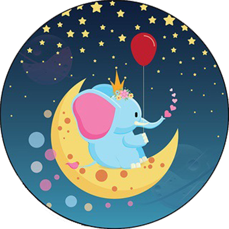 Kids Bedroom Rug in Blue Animal Elephant Rabbit Hedgehog Print Rug Polyester Pet Friendly Area Rug Clearhalo 'Area Rug' 'Rug' 1648798