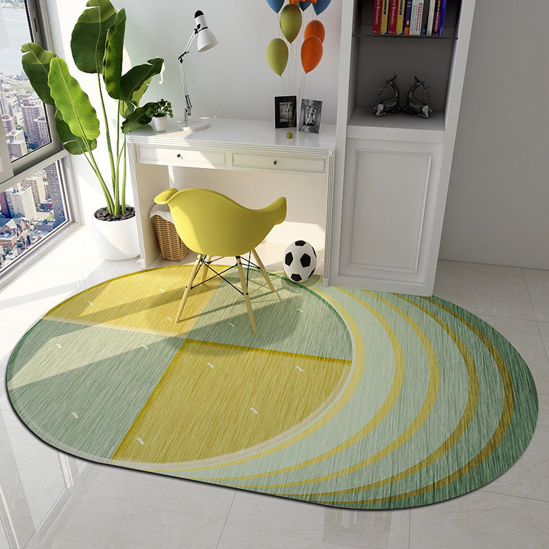 Irregular Bedroom Rug in Green and Pink Modern Colorblock Arc Pattern Area Rug Polyester Washable Carpet Green Clearhalo 'Area Rug' 'Rug' 1648808