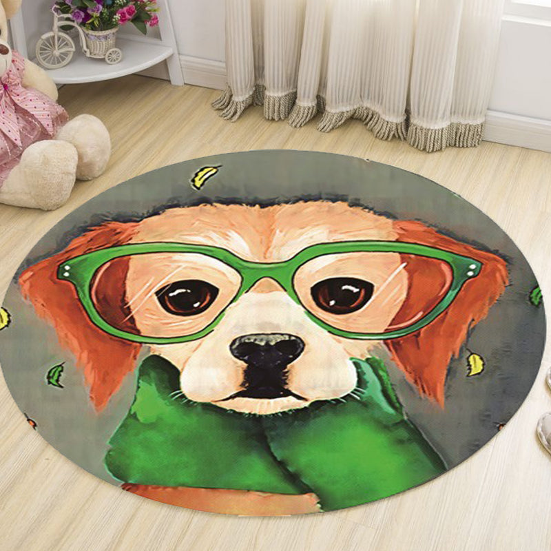 Grey and Green Child's Room Rug Kids Animal Dog Glasses Pattern Area Rug Polyester Anti-Slip Machine Washable Carpet Green Clearhalo 'Area Rug' 'Rug' 1648822