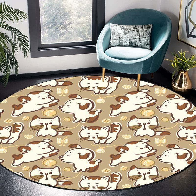 Kids Bedroom Rug in Brown and Pink Animal Dog Cat Print Rug Polyester Non-Slip Backing Area Rug Brown Clearhalo 'Area Rug' 'Rug' 1648839