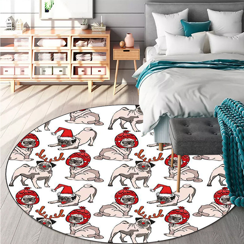 Kids Bedroom Rug in Brown and Pink Animal Dog Cat Print Rug Polyester Non-Slip Backing Area Rug White Clearhalo 'Area Rug' 'Rug' 1648853
