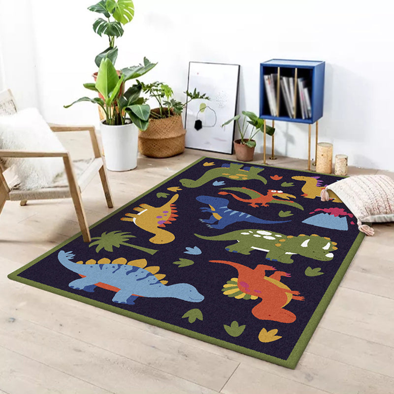 Cute Kids Rug in Blue Animal Dinosaur Grass Pattern Rug Polyester Stain-Resistant Carpet for Nursery Dark Blue Clearhalo 'Area Rug' 'Rug' 1648940