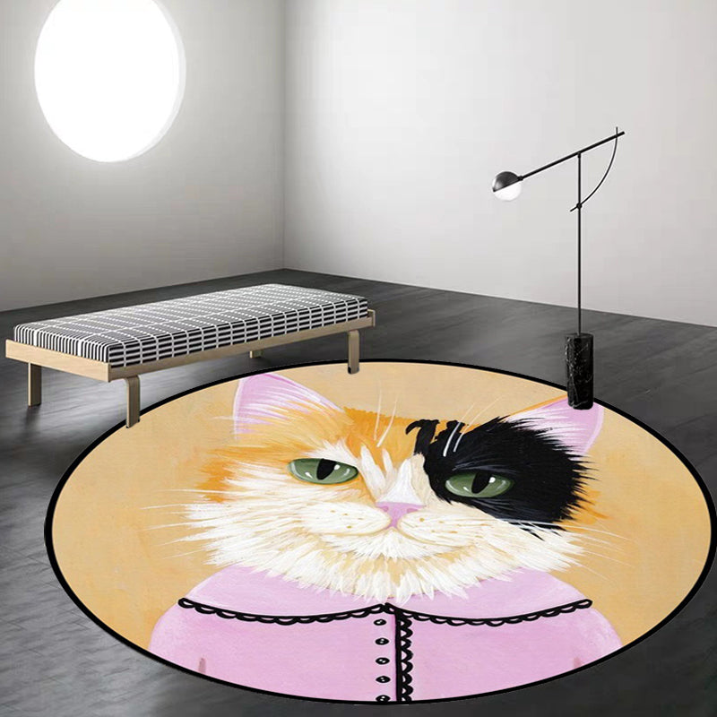 Kids Bedroom Rug in Green and Blue Animal Cat Glasses Print Rug Polyester Pet Friendly Area Rug Clearhalo 'Area Rug' 'Rug' 1649041