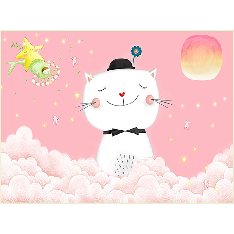 Casual Kids Rug in Pink Animal Cat Cloud Pattern Rug Polyester Anti-Slip Backing Washable Carpet for Nursery Clearhalo 'Area Rug' 'Rug' 1649132