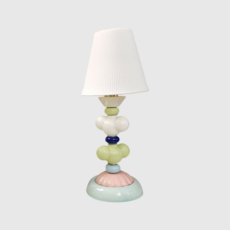 Fabric Conical Reading Book Light Kids 1-Light Table Lamp with Round Ceramic Base in White Clearhalo 'Lamps' 'Table Lamps' Lighting' 1649332
