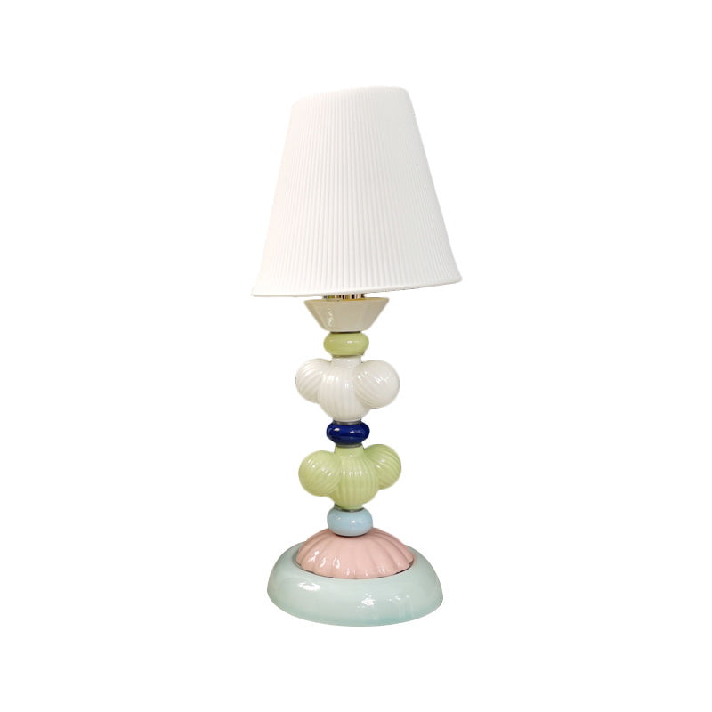 Fabric Conical Reading Book Light Kids 1-Light Table Lamp with Round Ceramic Base in White Clearhalo 'Lamps' 'Table Lamps' Lighting' 1649333