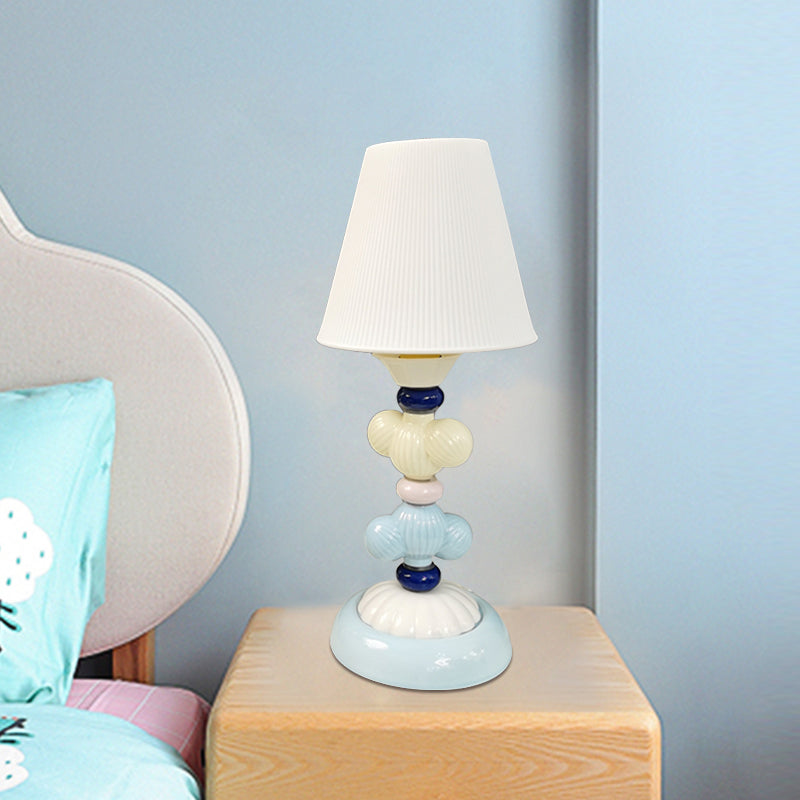 Fabric Conical Reading Book Light Kids 1-Light Table Lamp with Round Ceramic Base in White Clearhalo 'Lamps' 'Table Lamps' Lighting' 1649337