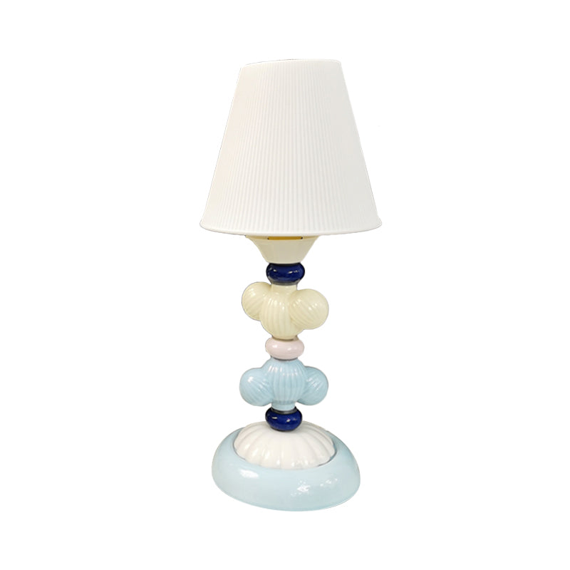 Fabric Conical Reading Book Light Kids 1-Light Table Lamp with Round Ceramic Base in White Clearhalo 'Lamps' 'Table Lamps' Lighting' 1649338