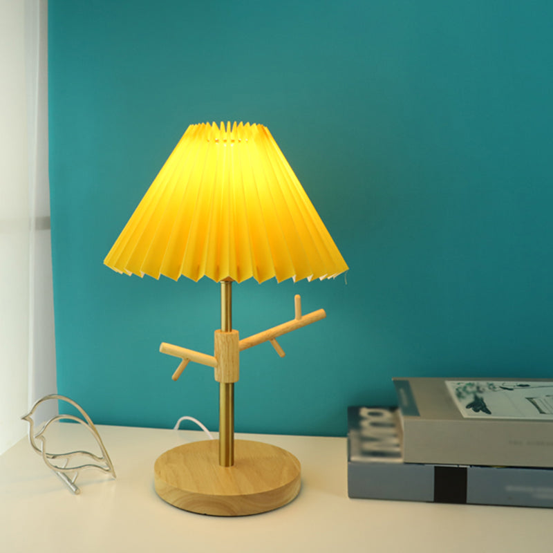 Nordic Folded Night Table Lamp Paper 1-Head Study Room Desk Light with Ornament Rack in White/Red/Yellow Yellow Clearhalo 'Lamps' 'Table Lamps' Lighting' 1649344