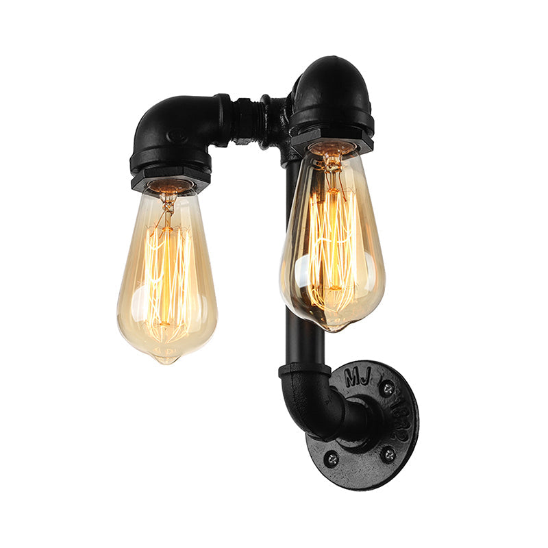 2 Lights Wall Lighting with Pipe and Open Bulb Metal Warehouse Style Bathroom Wall Mounted Lamp in Bronze/Black Clearhalo 'Art deco wall lights' 'Cast Iron' 'Glass' 'Industrial wall lights' 'Industrial' 'Middle century wall lights' 'Modern' 'Rustic wall lights' 'Tiffany' 'Traditional wall lights' 'Wall Lamps & Sconces' 'Wall Lights' Lighting' 164937