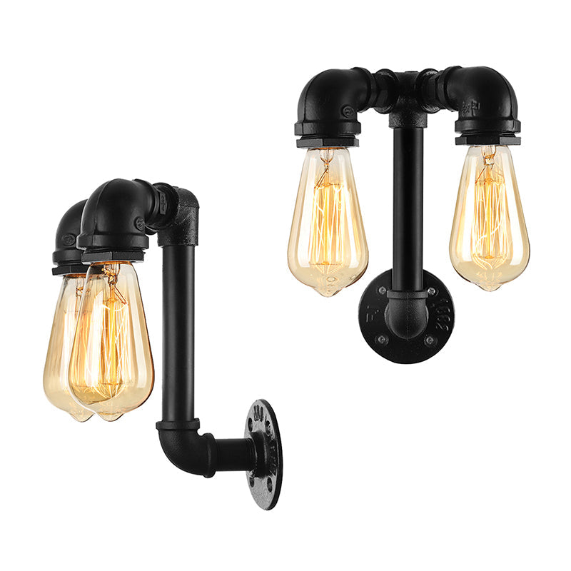 2 Lights Wall Lighting with Pipe and Open Bulb Metal Warehouse Style Bathroom Wall Mounted Lamp in Bronze/Black Clearhalo 'Art deco wall lights' 'Cast Iron' 'Glass' 'Industrial wall lights' 'Industrial' 'Middle century wall lights' 'Modern' 'Rustic wall lights' 'Tiffany' 'Traditional wall lights' 'Wall Lamps & Sconces' 'Wall Lights' Lighting' 164938