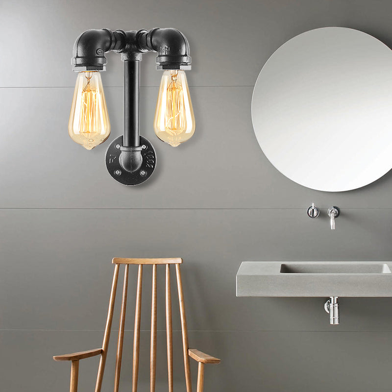 2 Lights Wall Lighting with Pipe and Open Bulb Metal Warehouse Style Bathroom Wall Mounted Lamp in Bronze/Black Aged Silver Clearhalo 'Art deco wall lights' 'Cast Iron' 'Glass' 'Industrial wall lights' 'Industrial' 'Middle century wall lights' 'Modern' 'Rustic wall lights' 'Tiffany' 'Traditional wall lights' 'Wall Lamps & Sconces' 'Wall Lights' Lighting' 164942