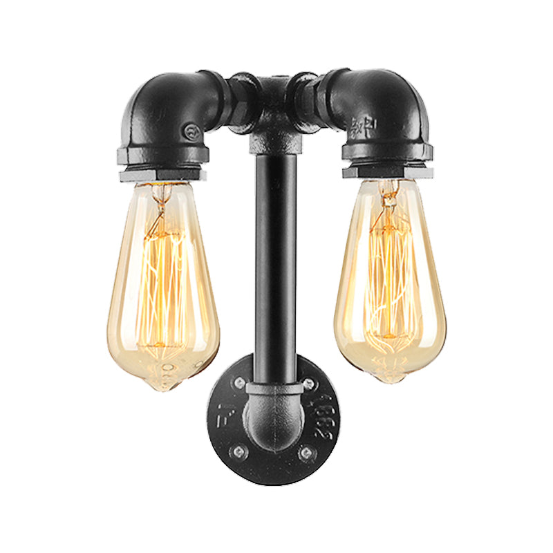 2 Lights Wall Lighting with Pipe and Open Bulb Metal Warehouse Style Bathroom Wall Mounted Lamp in Bronze/Black Clearhalo 'Art deco wall lights' 'Cast Iron' 'Glass' 'Industrial wall lights' 'Industrial' 'Middle century wall lights' 'Modern' 'Rustic wall lights' 'Tiffany' 'Traditional wall lights' 'Wall Lamps & Sconces' 'Wall Lights' Lighting' 164943
