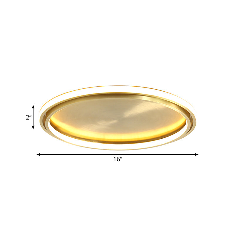 16"/19.5" Wide Modern Circle Flush Mount Lighting Metallic LED Bedroom Ceiling Flush in Gold Clearhalo 'Ceiling Lights' 'Close To Ceiling Lights' 'Close to ceiling' 'Flush mount' Lighting' 1649431