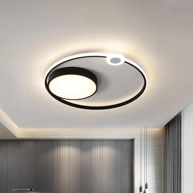 Acrylic Ring Flush Light Contemporary 16"/23.5" Width LED Black Ceiling Light Fixture, Warm/White Light Clearhalo 'Ceiling Lights' 'Close To Ceiling Lights' 'Close to ceiling' 'Flush mount' Lighting' 1649434