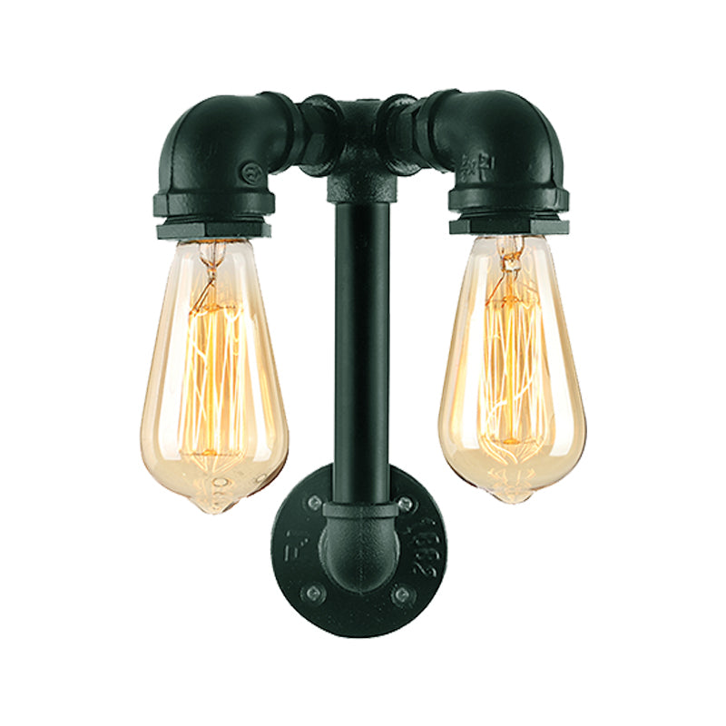 2 Lights Wall Lighting with Pipe and Open Bulb Metal Warehouse Style Bathroom Wall Mounted Lamp in Bronze/Black Clearhalo 'Art deco wall lights' 'Cast Iron' 'Glass' 'Industrial wall lights' 'Industrial' 'Middle century wall lights' 'Modern' 'Rustic wall lights' 'Tiffany' 'Traditional wall lights' 'Wall Lamps & Sconces' 'Wall Lights' Lighting' 164945