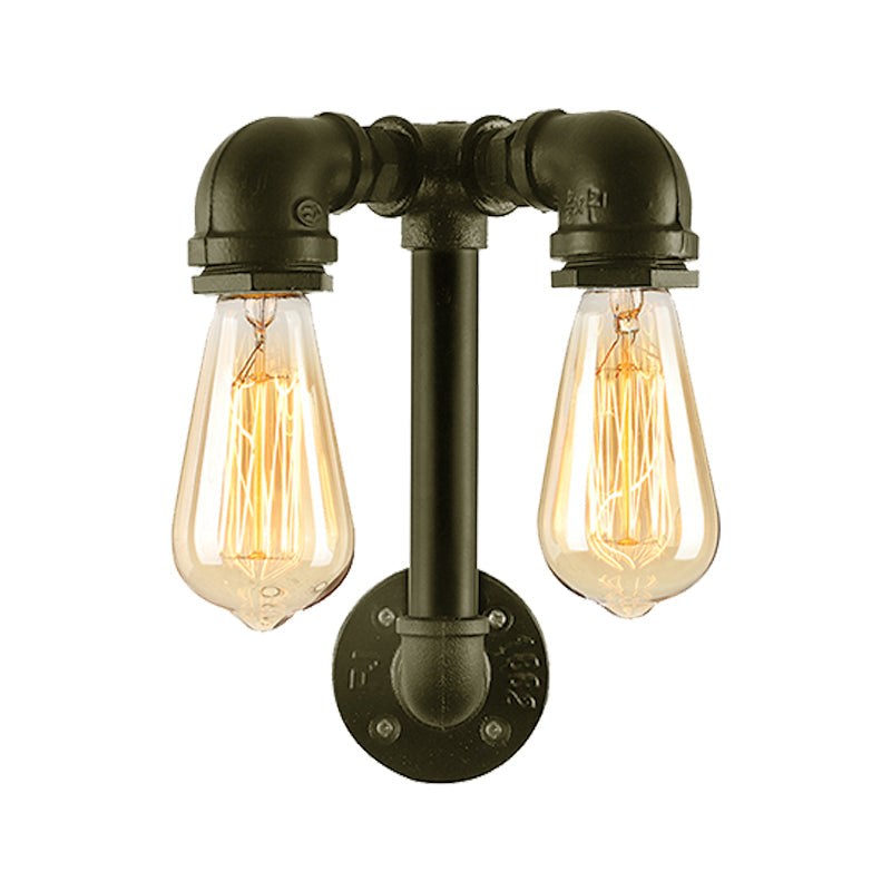 2 Lights Wall Lighting with Pipe and Open Bulb Metal Warehouse Style Bathroom Wall Mounted Lamp in Bronze/Black Clearhalo 'Art deco wall lights' 'Cast Iron' 'Glass' 'Industrial wall lights' 'Industrial' 'Middle century wall lights' 'Modern' 'Rustic wall lights' 'Tiffany' 'Traditional wall lights' 'Wall Lamps & Sconces' 'Wall Lights' Lighting' 164947