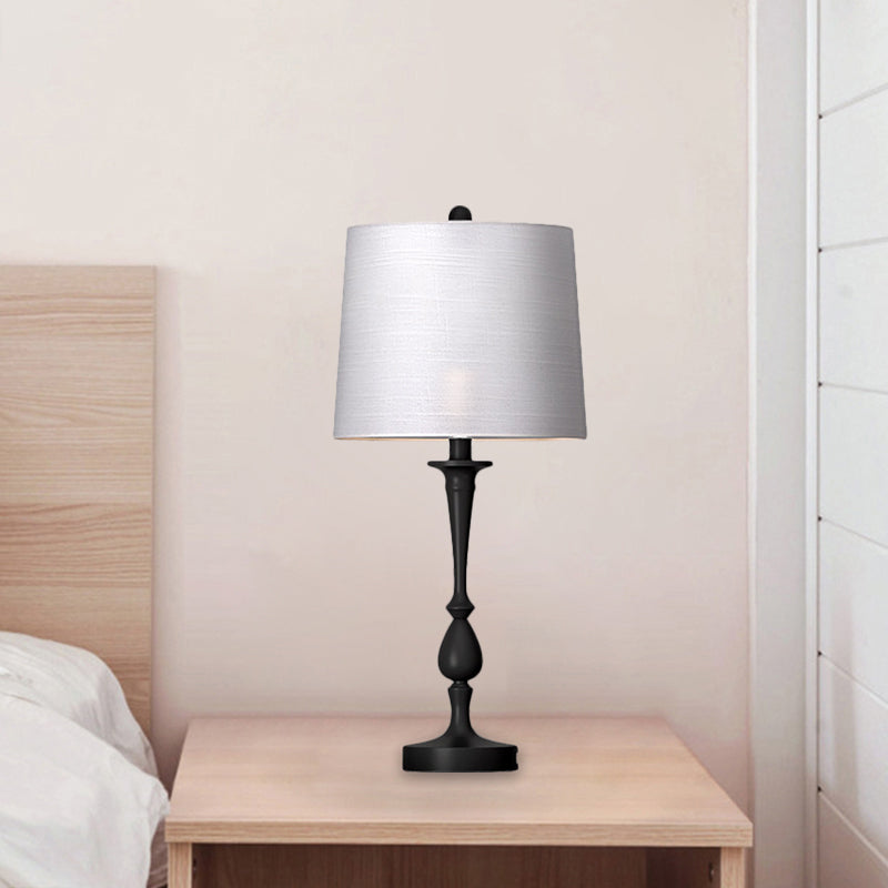 Fabric Barrel Shape Night Lamp Antiqued 1-Light Bedroom Table Stand Lighting in Black/Silver/Gold Clearhalo 'Lamps' 'Table Lamps' Lighting' 1649638
