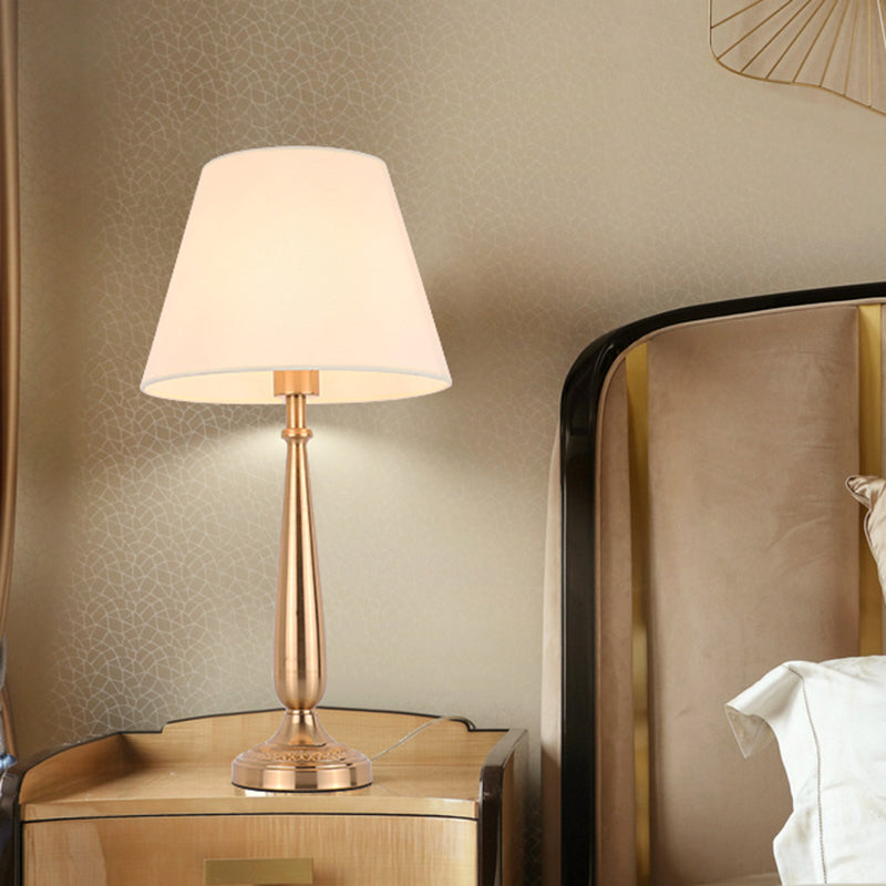 Floral/Conical Bedside Desk Light Traditional Fabric Single Head Gold Night Table Lighting Clearhalo 'Lamps' 'Table Lamps' Lighting' 1649667