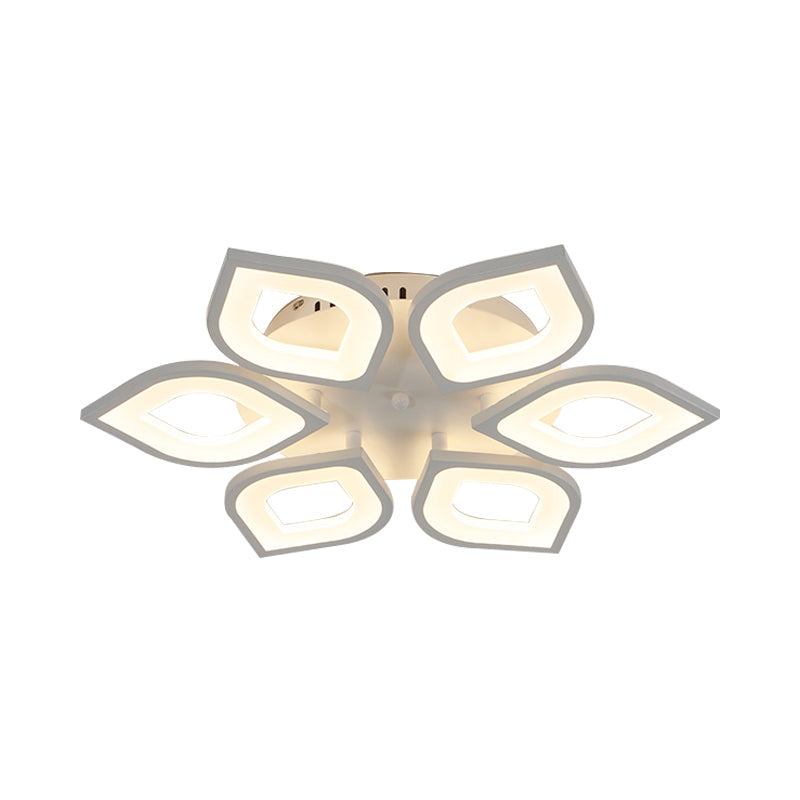 LED 4/6/8 Lights Bedroom Flush Light with Leaf Acrylic Shade White Ceiling Lighting Fixture in White/Warm/Natural Light Clearhalo 'Ceiling Lights' 'Close To Ceiling Lights' 'Close to ceiling' 'Semi-flushmount' Lighting' 164981