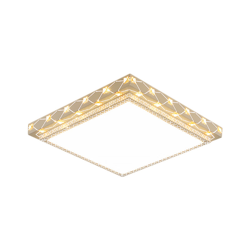 Metallic Round/Square Flush Lamp Contemporary LED Ceiling Flush Mount in White with Beveled Crystal Deco Clearhalo 'Ceiling Lights' 'Close To Ceiling Lights' 'Close to ceiling' 'Flush mount' Lighting' 1649842