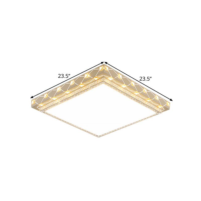 Metallic Round/Square Flush Lamp Contemporary LED Ceiling Flush Mount in White with Beveled Crystal Deco Clearhalo 'Ceiling Lights' 'Close To Ceiling Lights' 'Close to ceiling' 'Flush mount' Lighting' 1649843