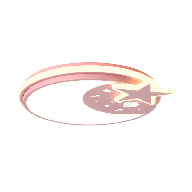 Acrylic Round Flush Mount Light Cartoon LED Flushmount Lighting with Star Decor in White/Pink/Blue Clearhalo 'Ceiling Lights' 'Close To Ceiling Lights' 'Close to ceiling' 'Flush mount' Lighting' 1649956