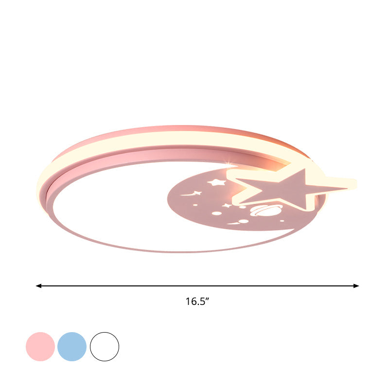 Acrylic Round Flush Mount Light Cartoon LED Flushmount Lighting with Star Decor in White/Pink/Blue Clearhalo 'Ceiling Lights' 'Close To Ceiling Lights' 'Close to ceiling' 'Flush mount' Lighting' 1649957